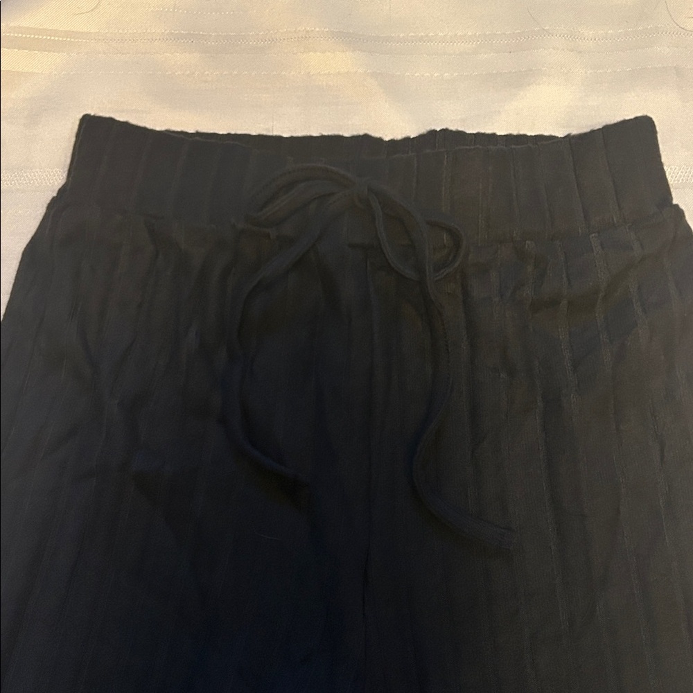 💥 Frenchy Solid Tie Front Ribbed Knit Baggy Grain Fabric Pants Winter Chic Black - Picture 5 of 15